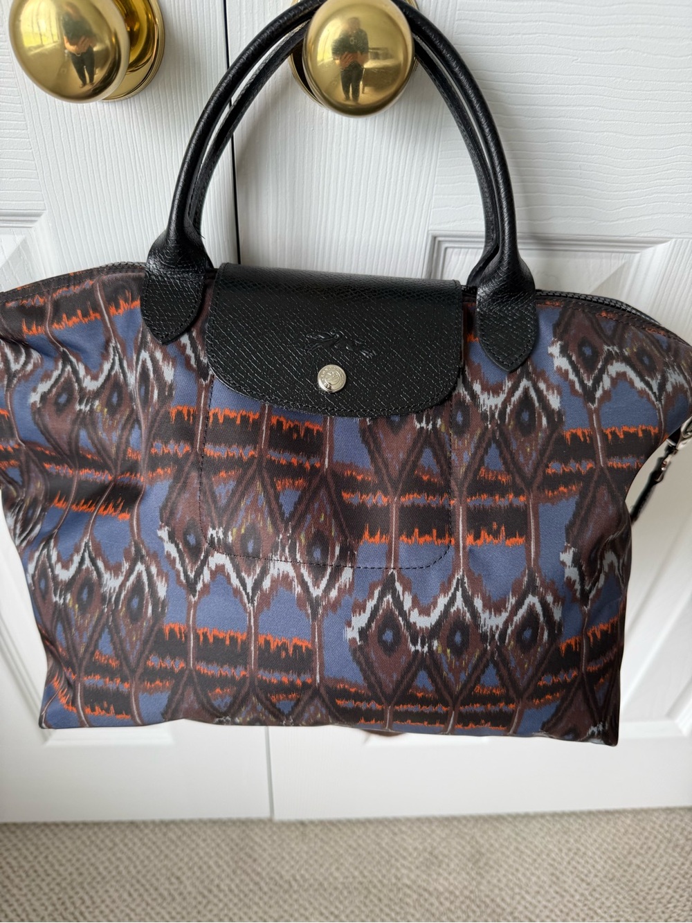 Longchamp Blue Brown Ikat Tote - Picture 2 of 9